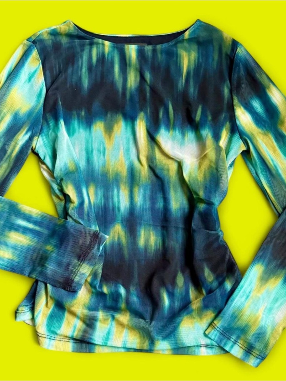 Mesh Tie-Dye 3/4 Sleeve Top - Green/Yellow